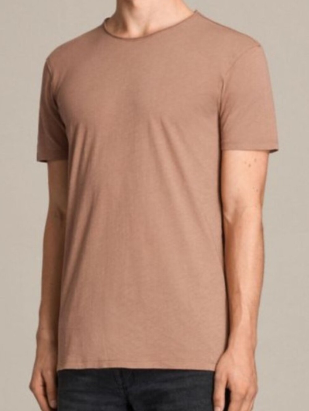 Allsaints MEN's Figure Crew Neck Raw Edge T-Shirt Brown  Size S